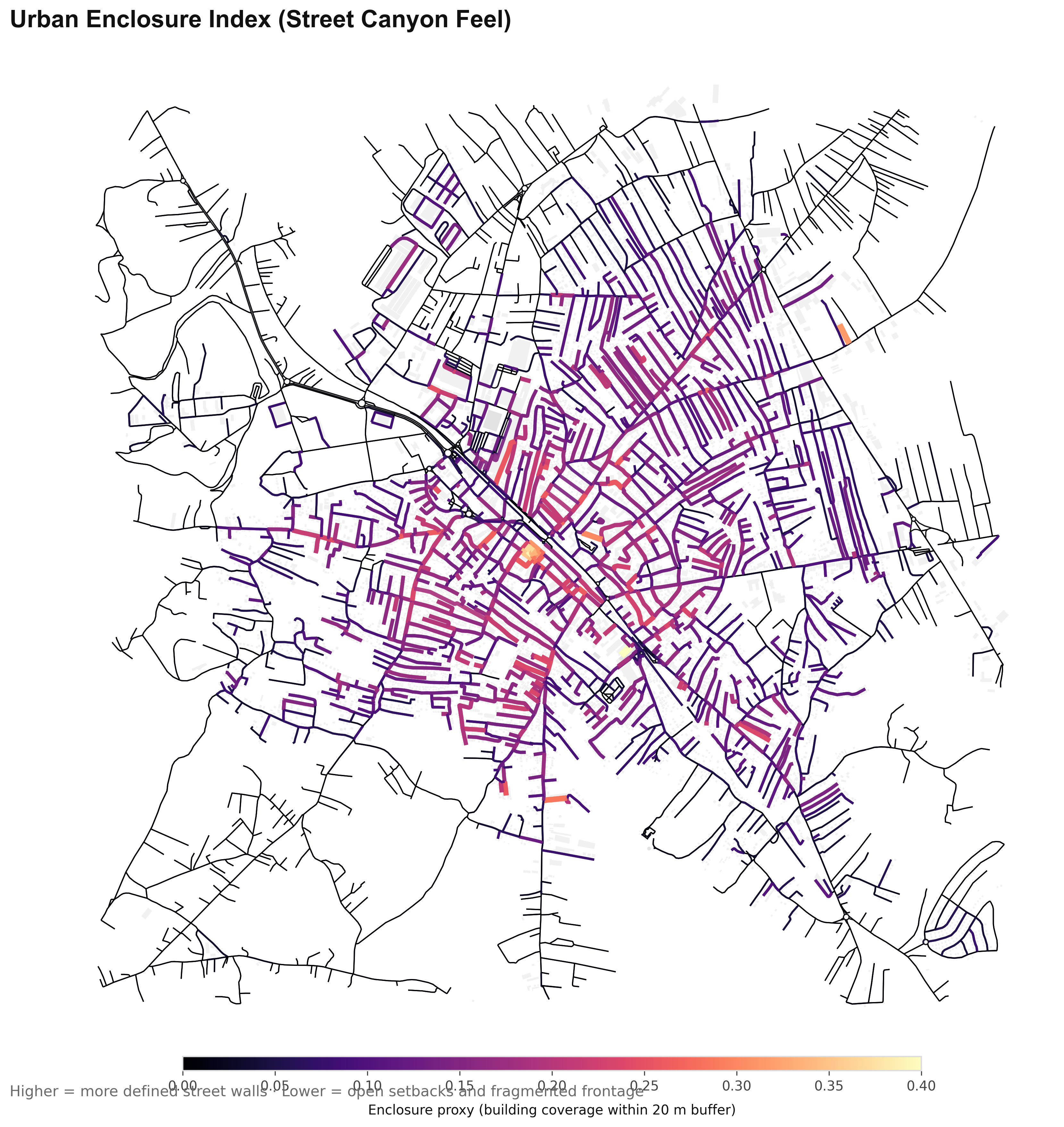 12 Urban Enclosure Index — Street canyon feel