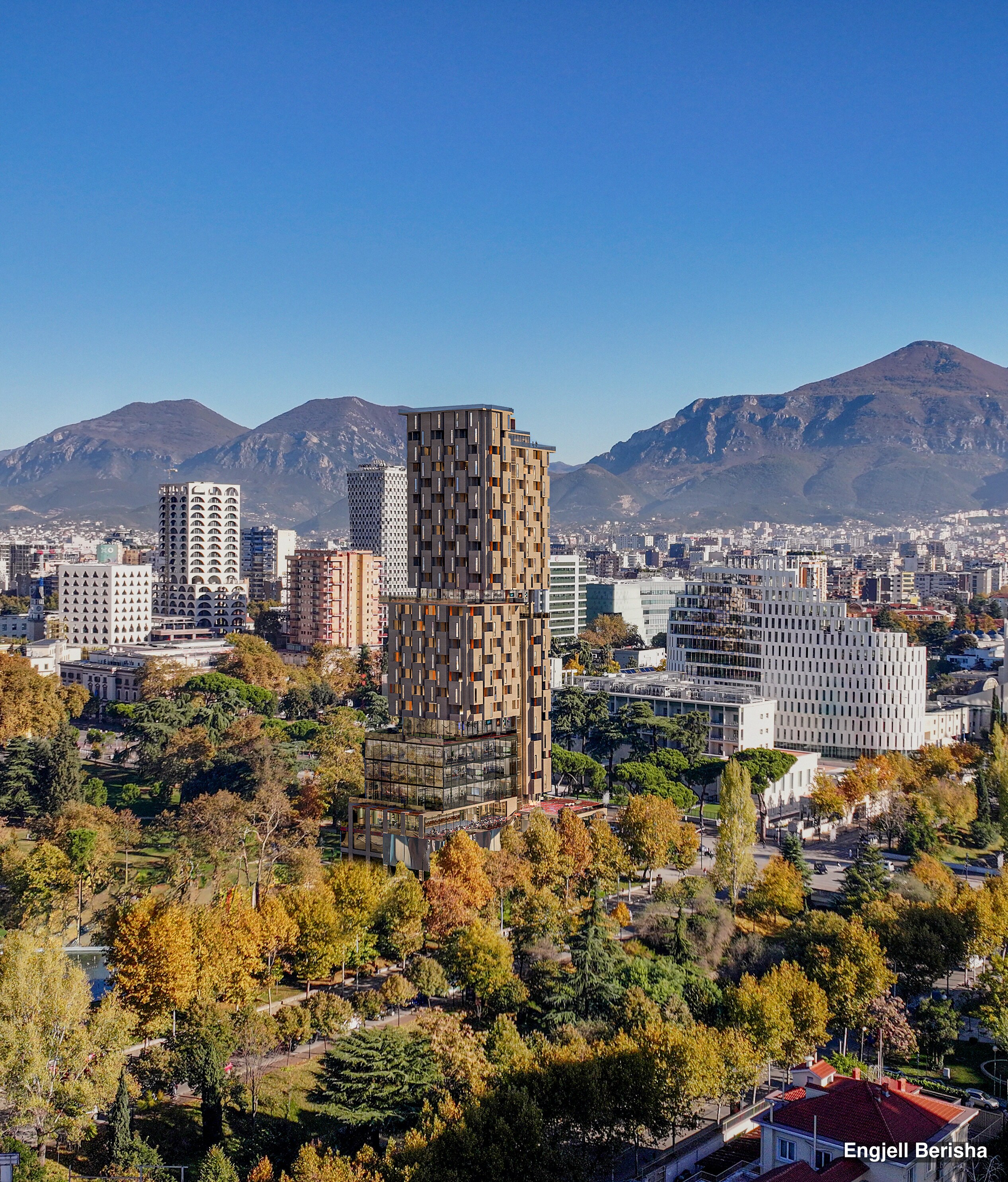 Kubik Vertical - Modular repetition tower by Engjëll Berisha and Uran Berisha. Architecture project with shifting volumes and cubic displacement.