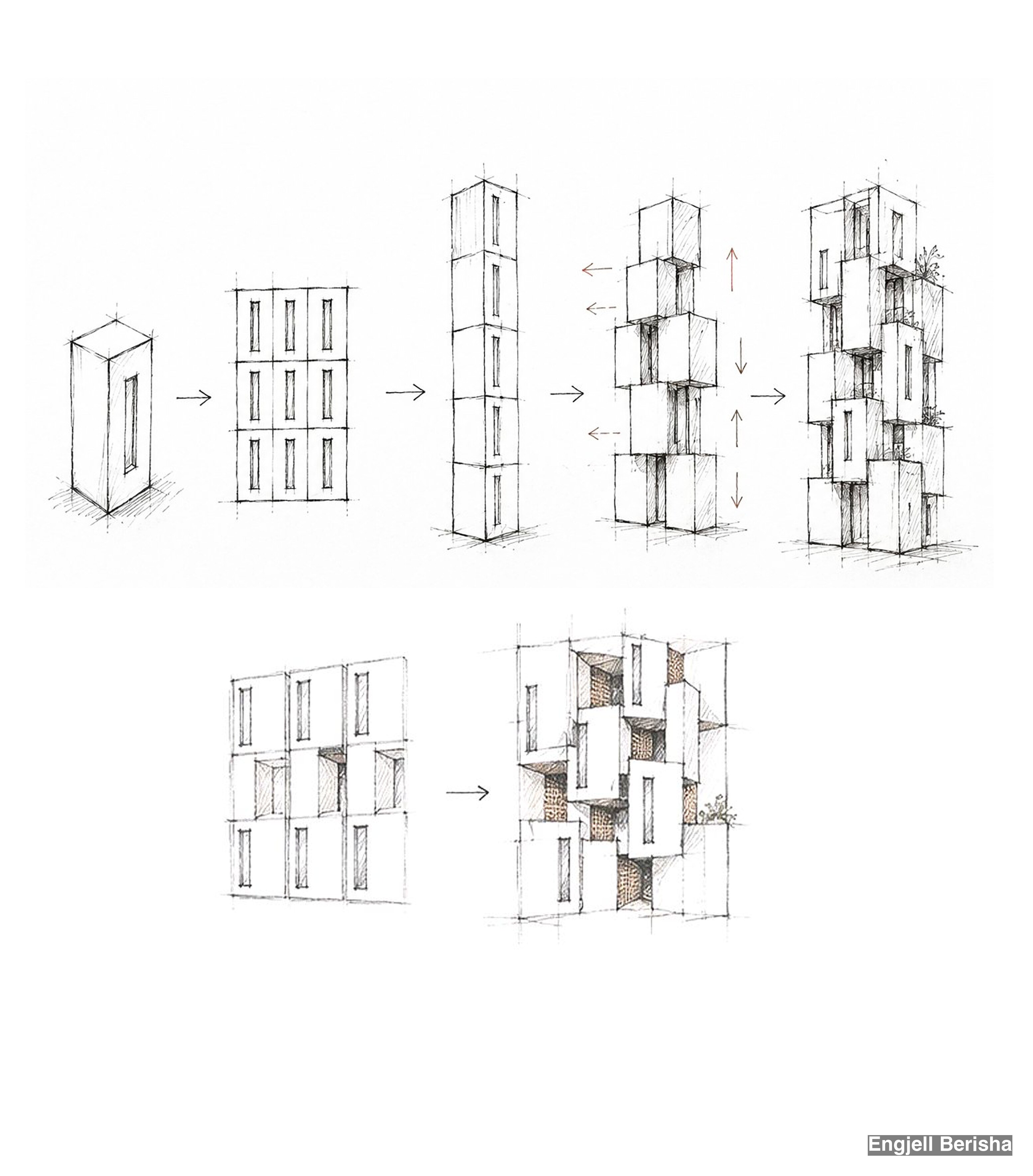 Kubik Vertical architectural development study, Tirana Albania, by Engjëll Berisha and Uran Berisha