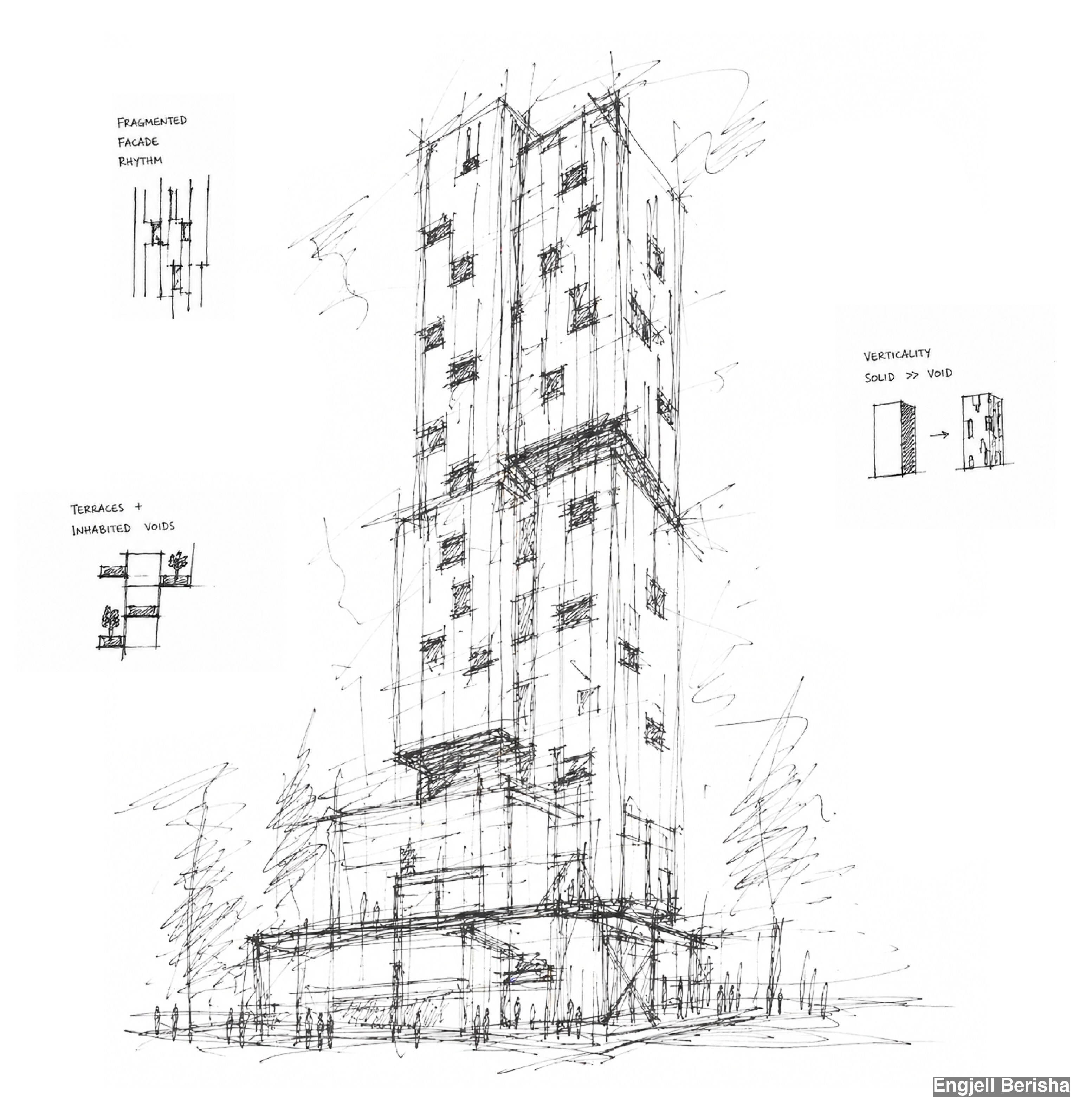 Kubik Vertical iterated tower massing study, Tirana Albania, by Engjëll Berisha and Uran Berisha